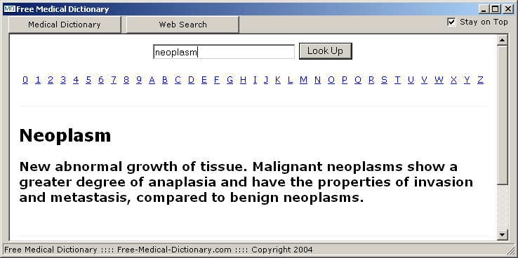 Click to view Free Medical Dictionary 1.0 screenshot